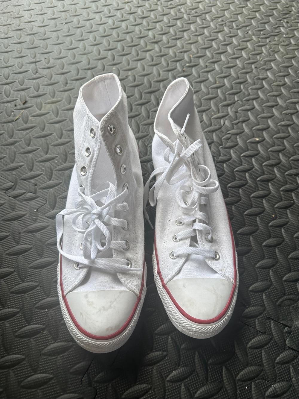 Converse White High-Top Mens Sneakers with Red Stripe